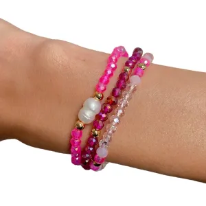 Pink Hibiscus Crystal Stretch Bracelet