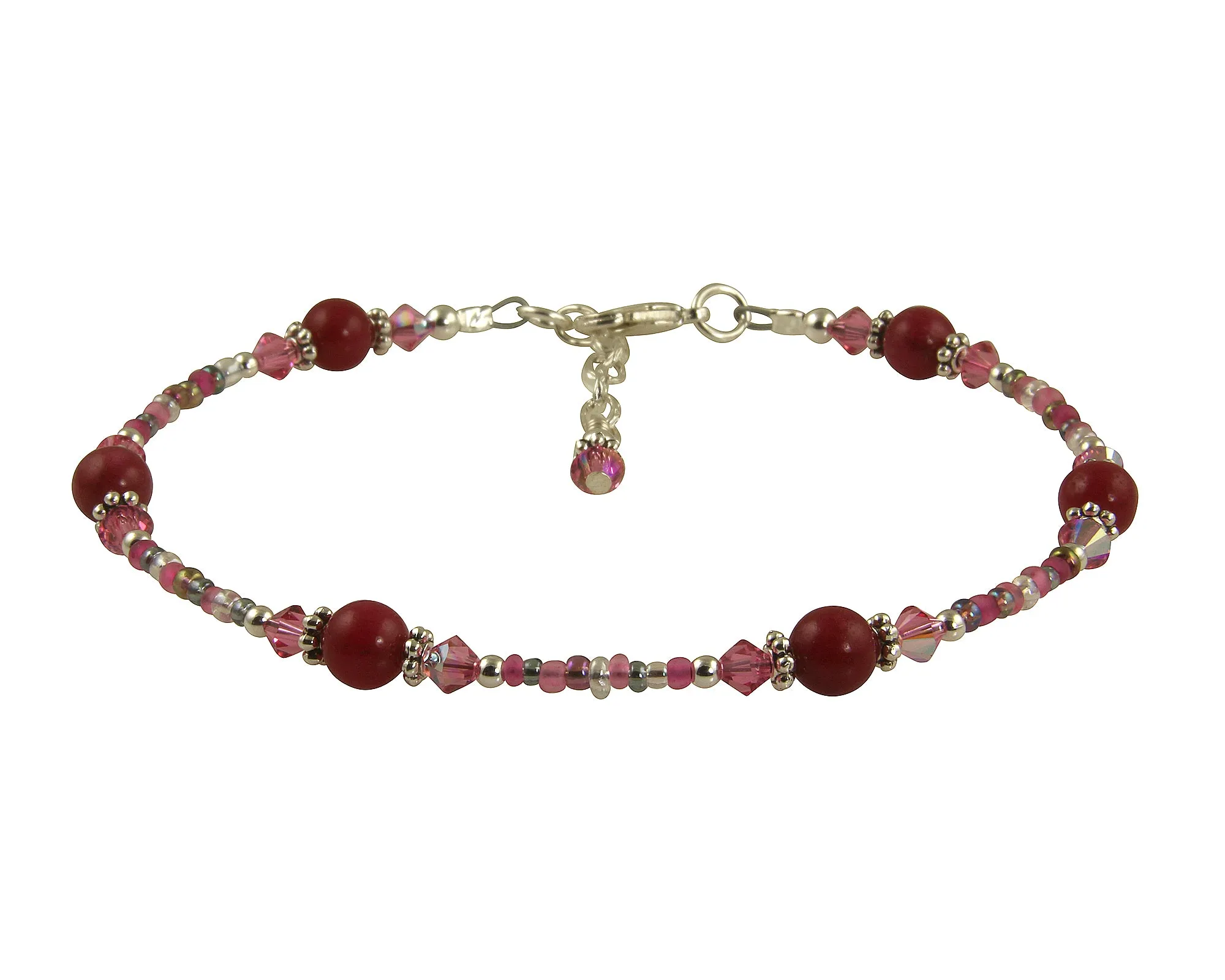 Pink Jade Crystal Silver-Plated Anklet