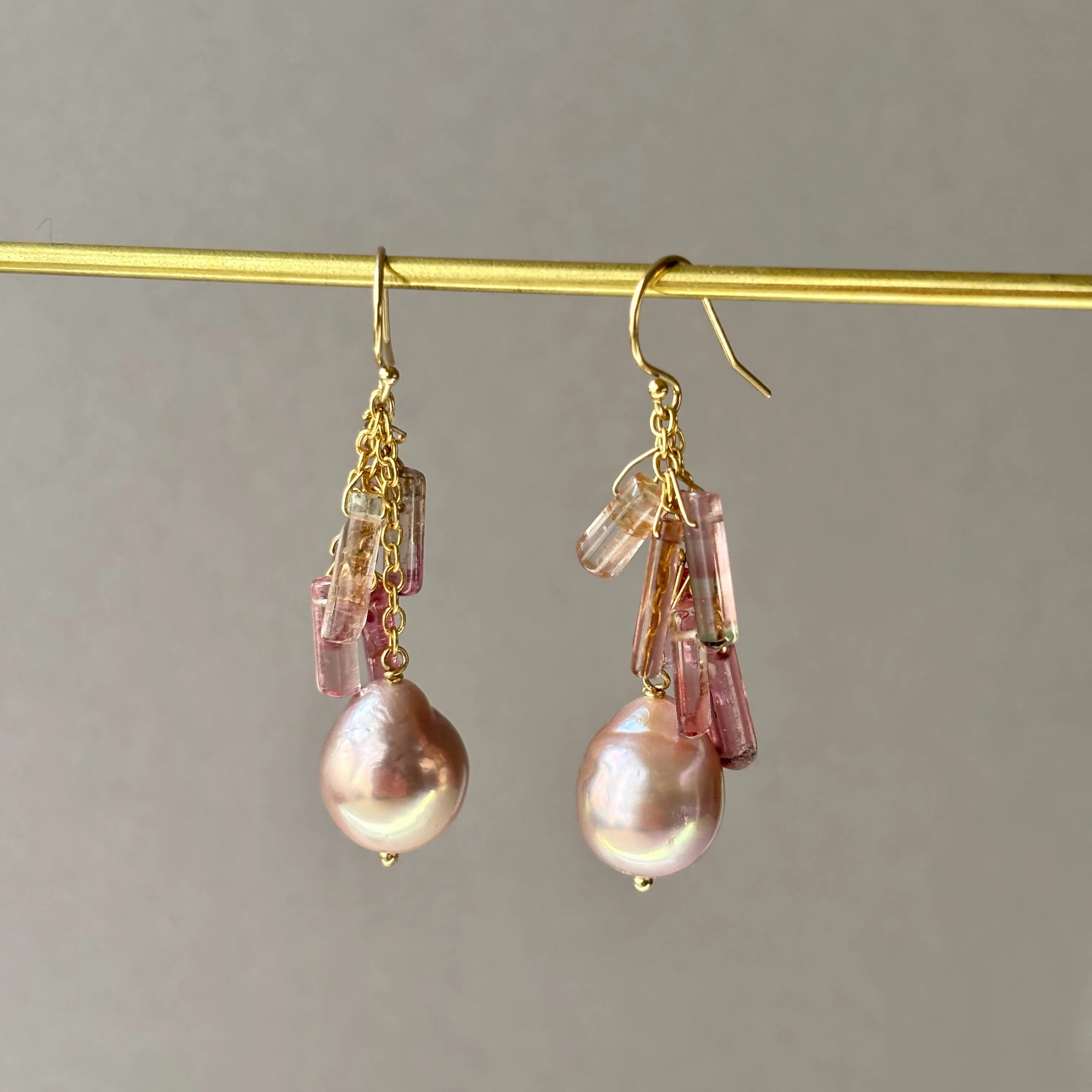 PINK PEARL AND TOURMALINE CRYSTAL "PEEK A BOO" EARRINGS