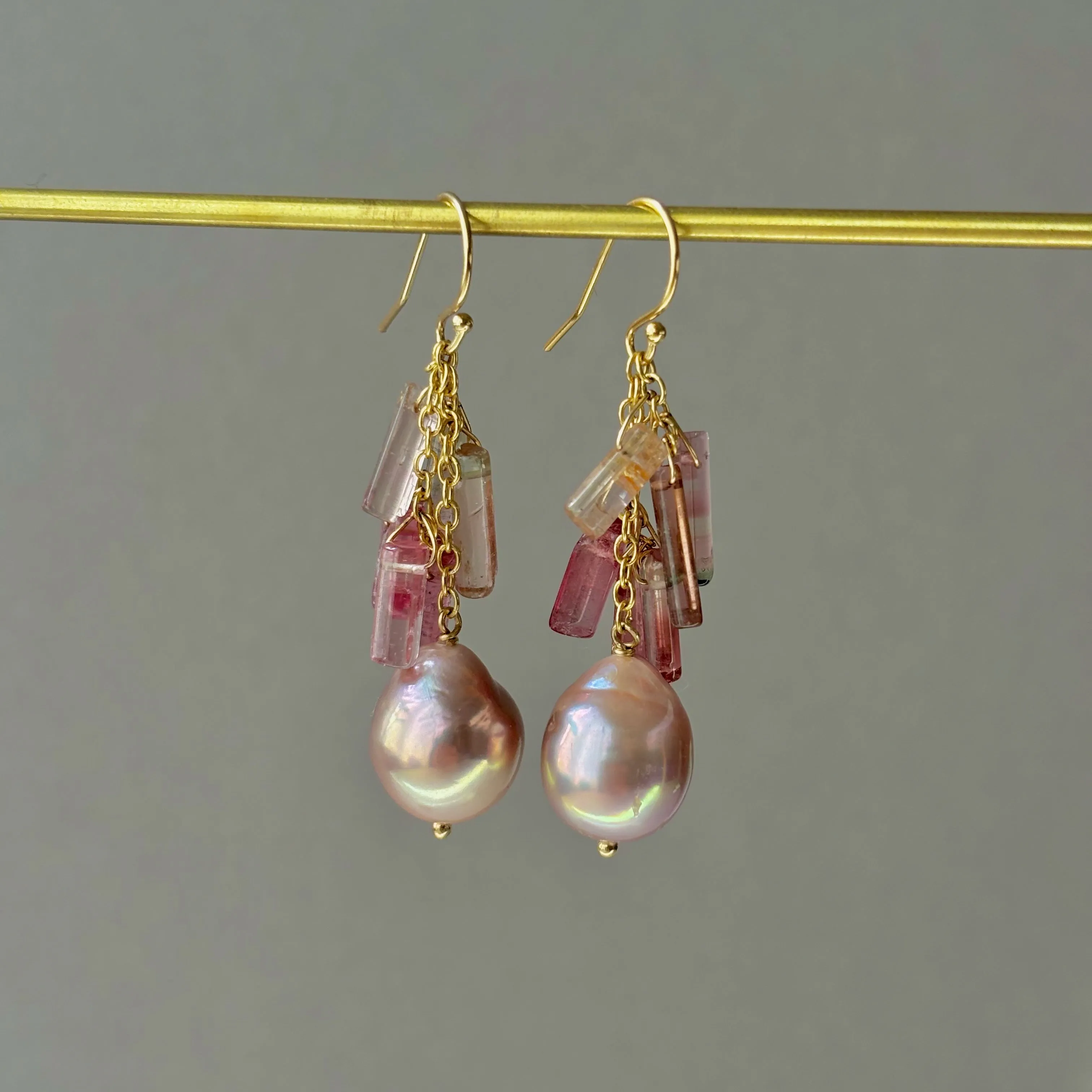 PINK PEARL AND TOURMALINE CRYSTAL "PEEK A BOO" EARRINGS