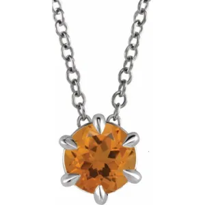 Platinum 6 mm Natural Citrine Solitaire 16-18" Necklace