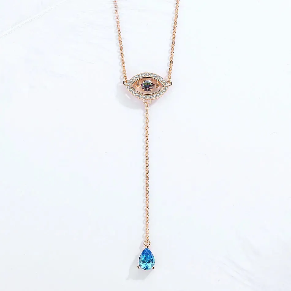 Pre Order:  925 Sterling Silver Water Drop Zircon Pendant Eye Necklace