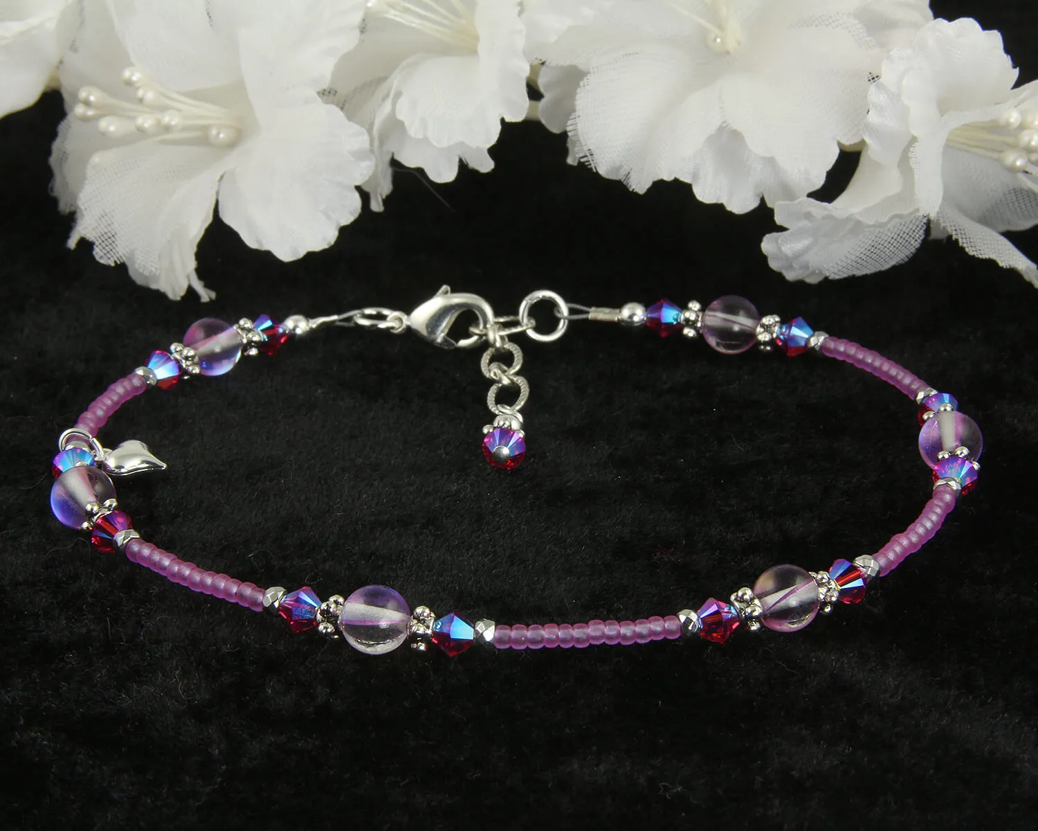 Purple Crystal Silver-Plated Anklet