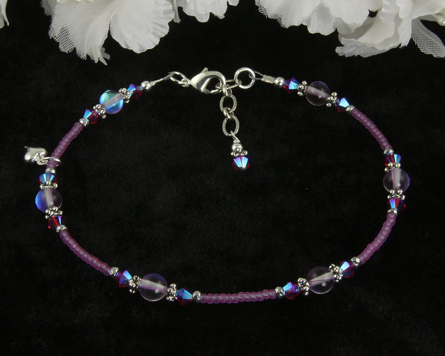 Purple Crystal Silver-Plated Anklet