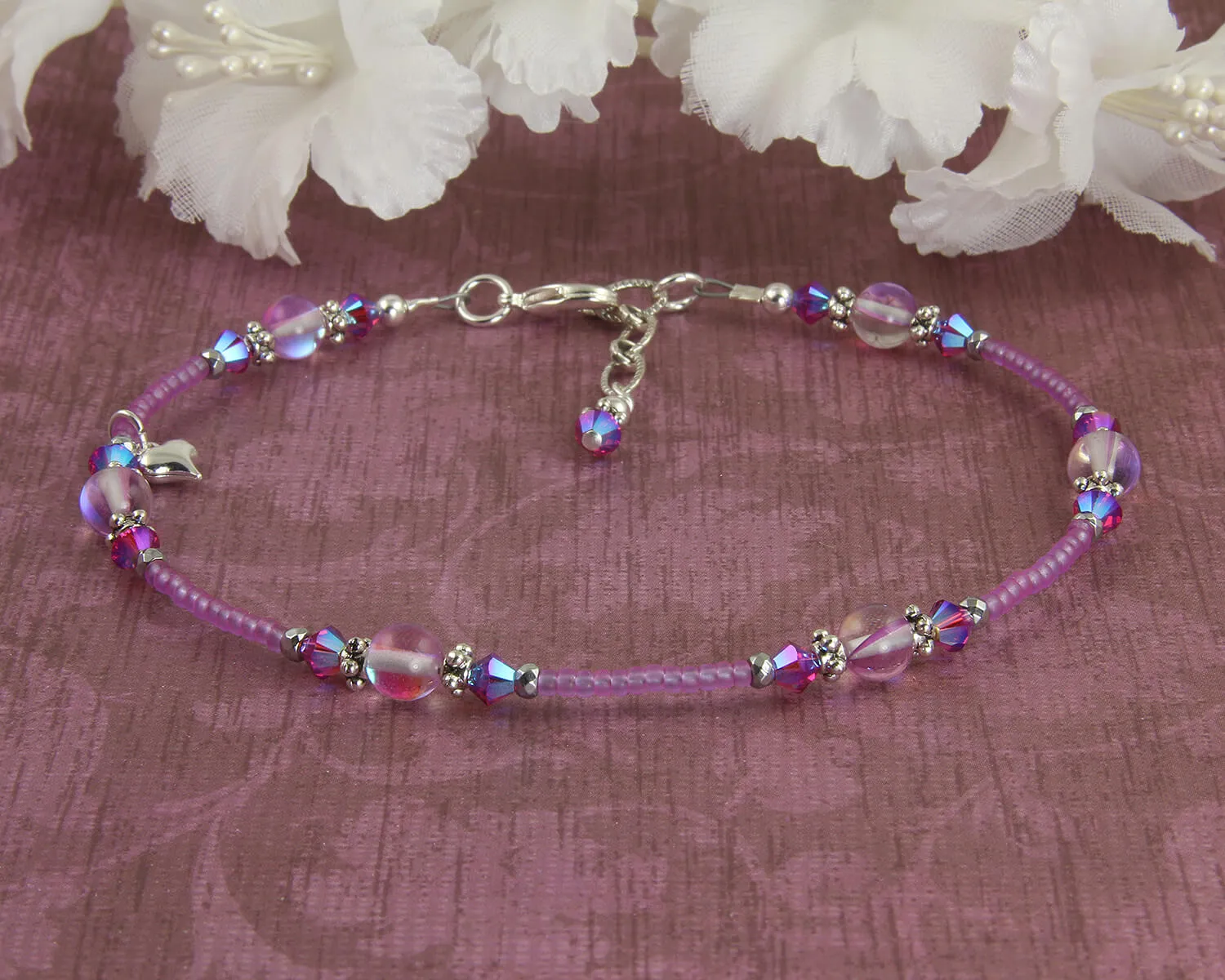 Purple Crystal Silver-Plated Anklet