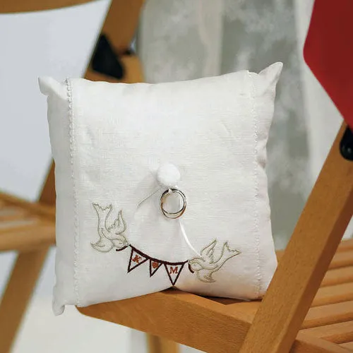 "Simply Sweet" Birds with Love Pennant Personalized Ring Pillow