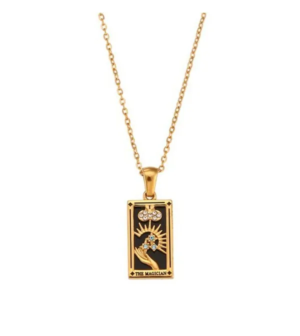 "The Magician" CZ Stone Inlaid Intricate Tarot Card Necklace