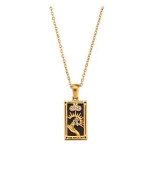 "The Magician" CZ Stone Inlaid Intricate Tarot Card Necklace