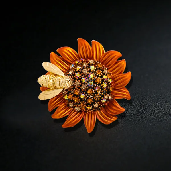 Rhinestone Bee Sunflower Brooch 水鑽蜜蜂向日葵胸針 (KCHM1111)