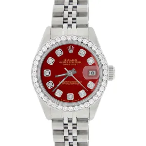 Rolex Datejust Ladies 26mm Diamond Bezel/Ruby Red Dial Jubilee Steel Watch TFJ-142508020