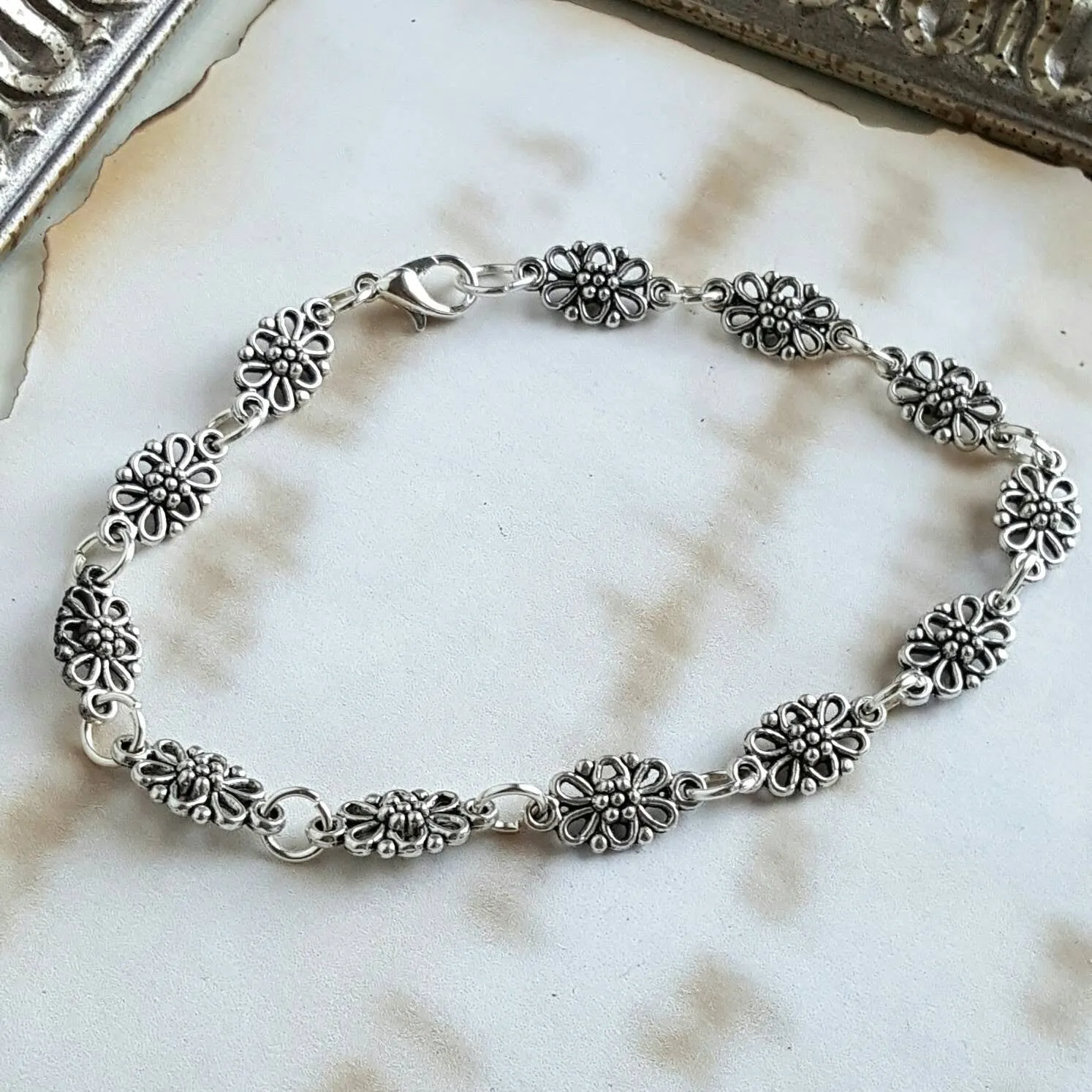 Romantic Silver Anklet Ren Faire Bohemian Festival Jewelry