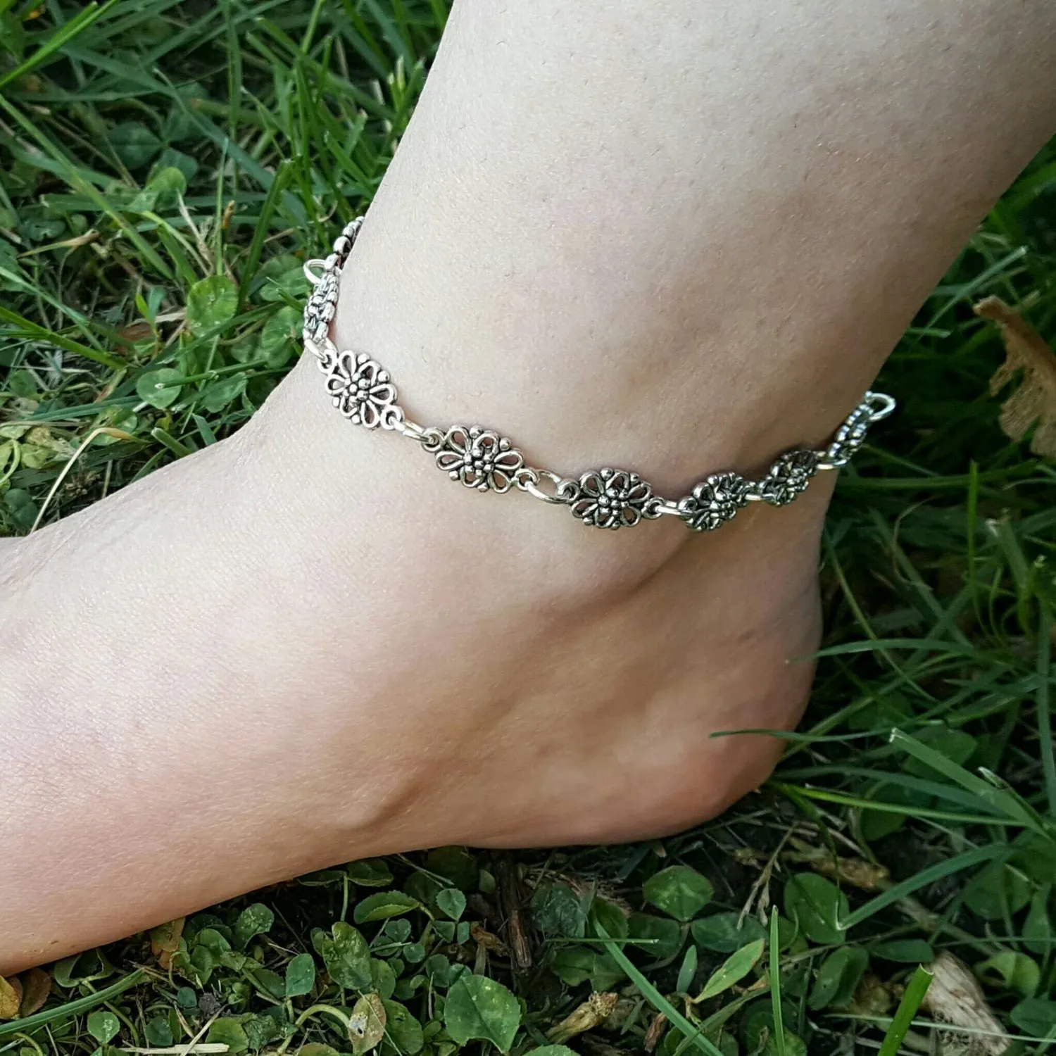 Romantic Silver Anklet Ren Faire Bohemian Festival Jewelry