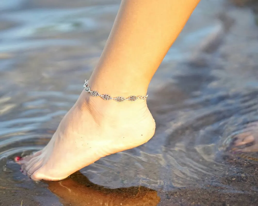 Romantic Silver Anklet Ren Faire Bohemian Festival Jewelry