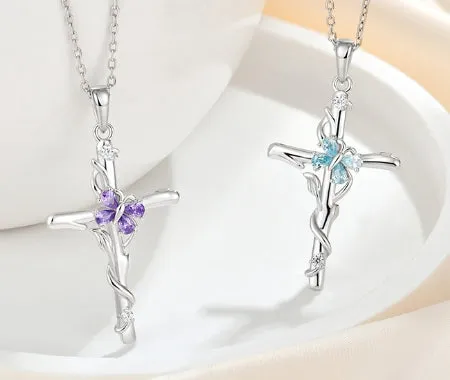 S925 Sterling Silver Zircon Cross Necklace