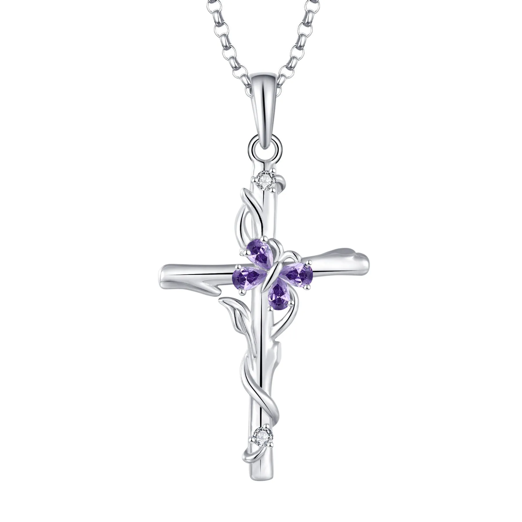 S925 Sterling Silver Zircon Cross Necklace