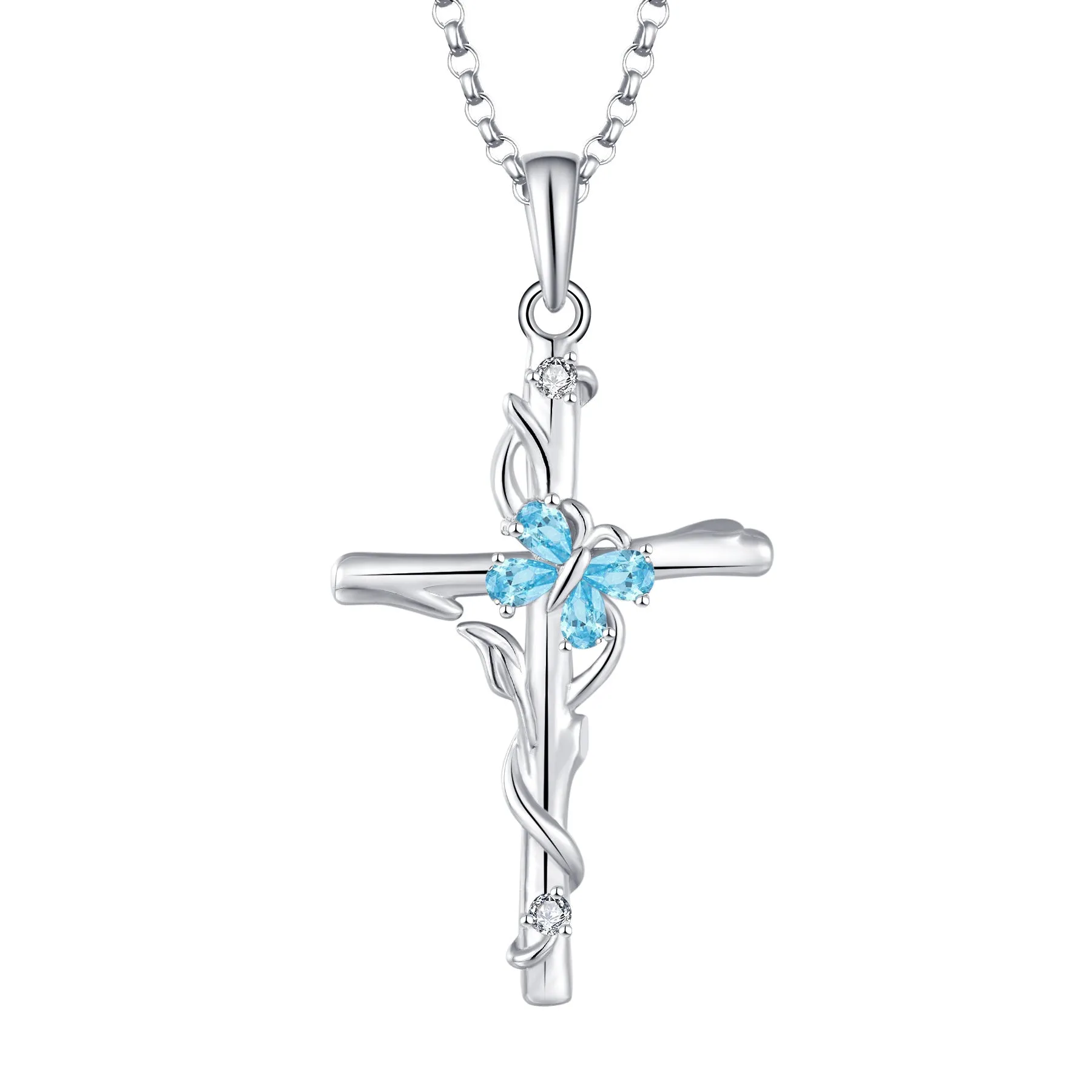 S925 Sterling Silver Zircon Cross Necklace