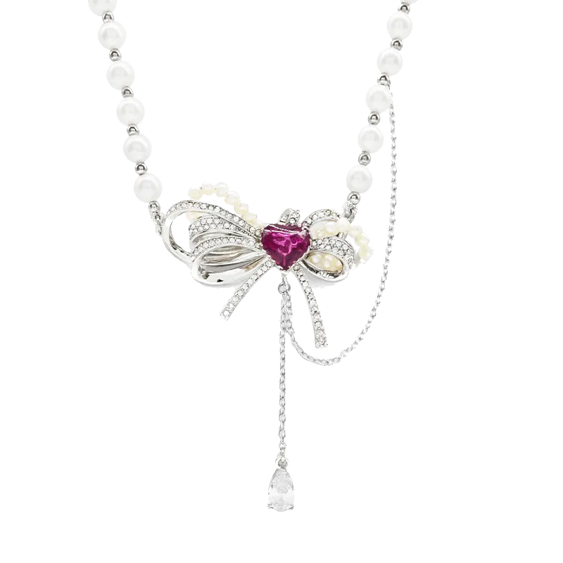 Sahi Love Heart Enamel Pearl Charm Necklace