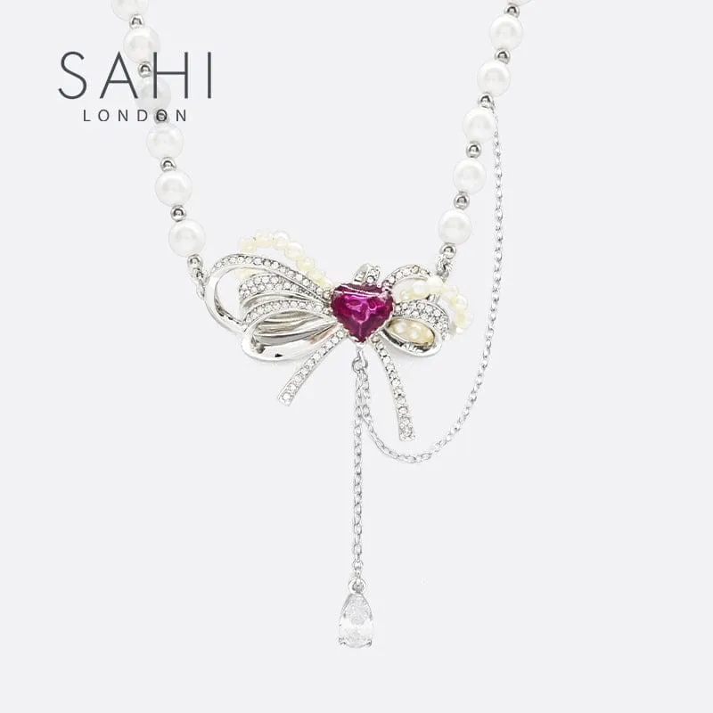 Sahi Love Heart Enamel Pearl Charm Necklace