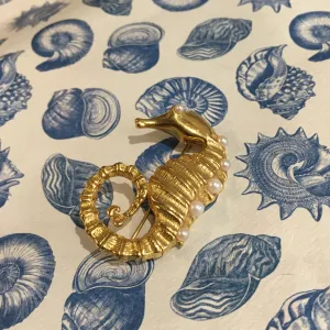 Seahorse gold Pearl Brooch