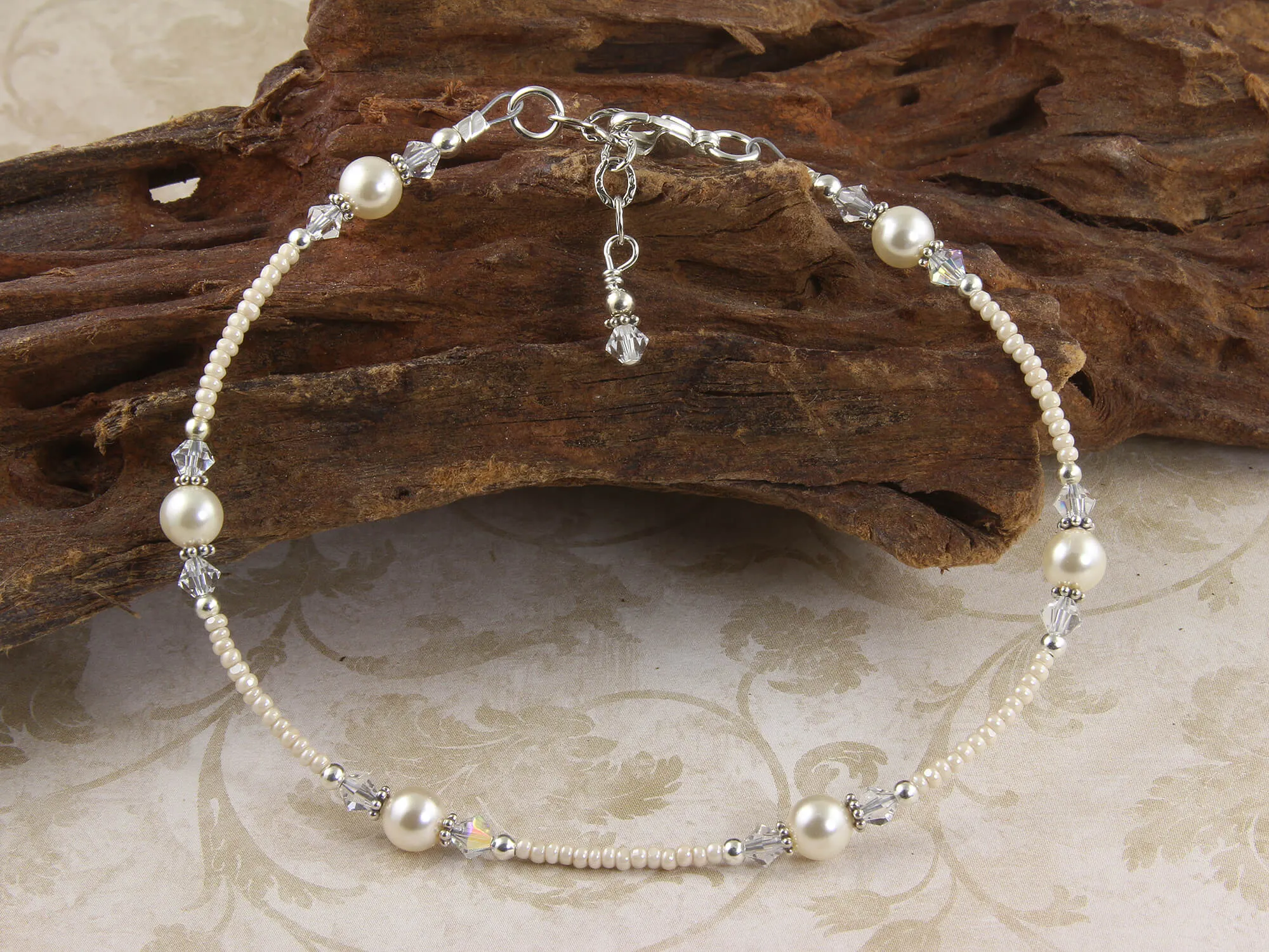 Serene - Pearl White Crystal Wedding Anklet