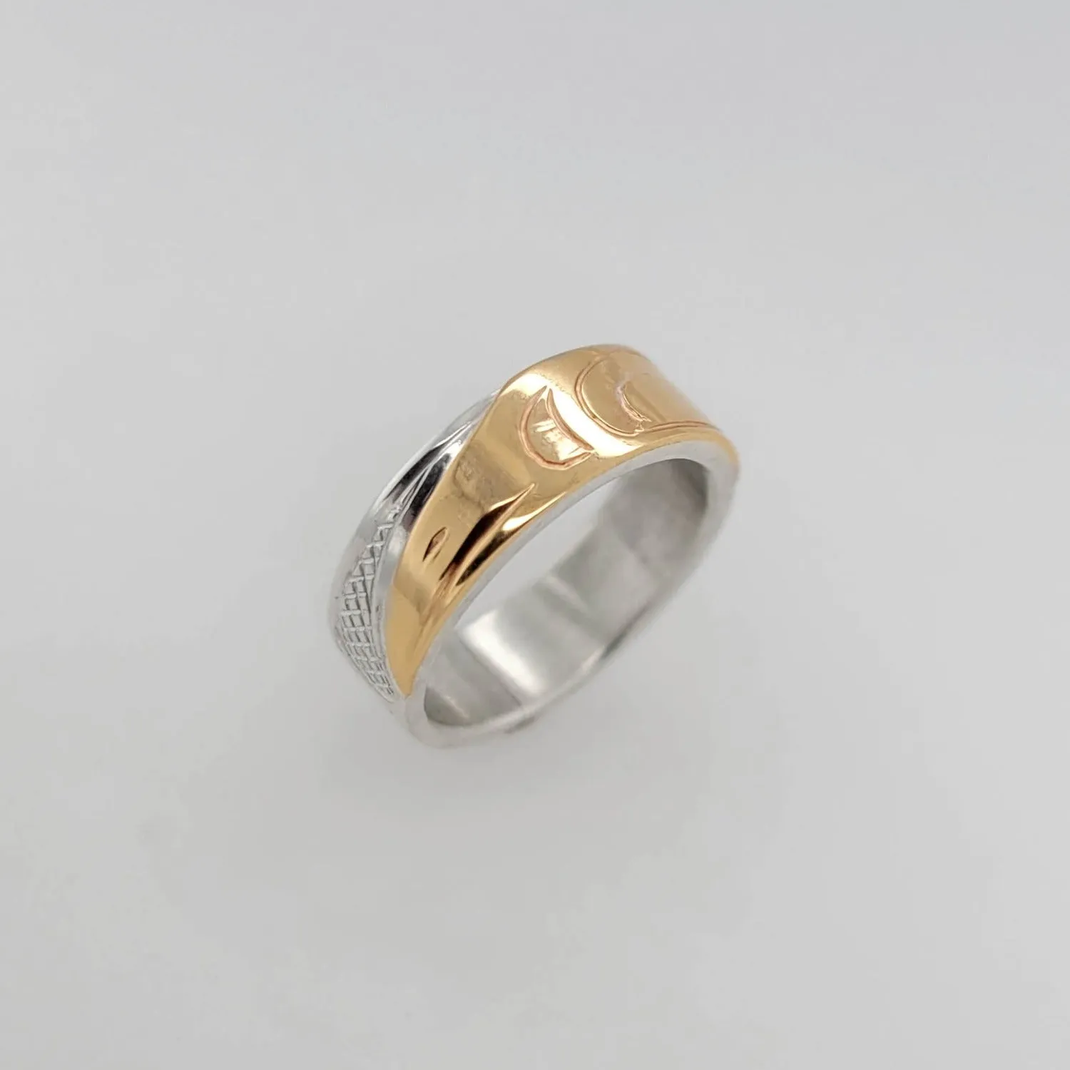 Silver 1/4" Band with Gold Raven