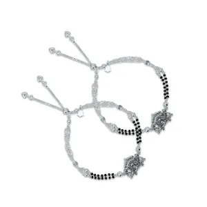 Silver Black Beads with Dulhan Doli Royal Design Anklet for Girls