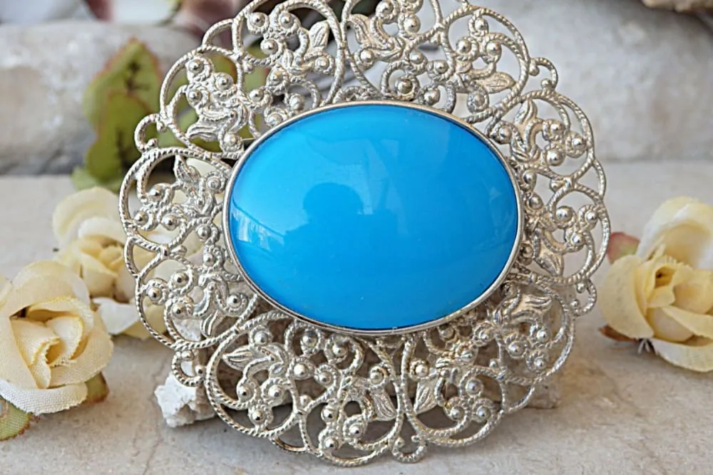 SILVER BLUE BROOCH