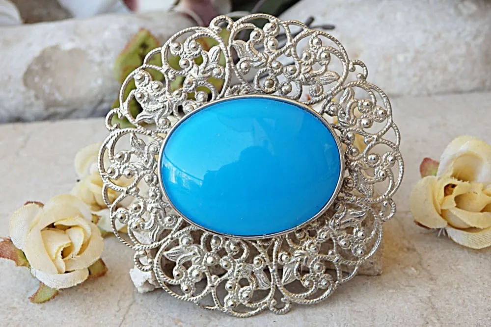 SILVER BLUE BROOCH