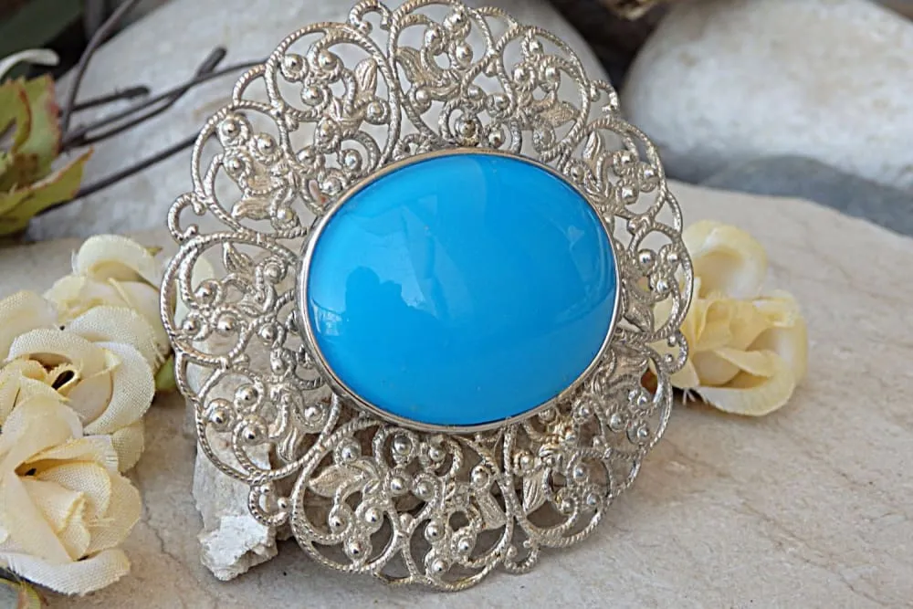 SILVER BLUE BROOCH