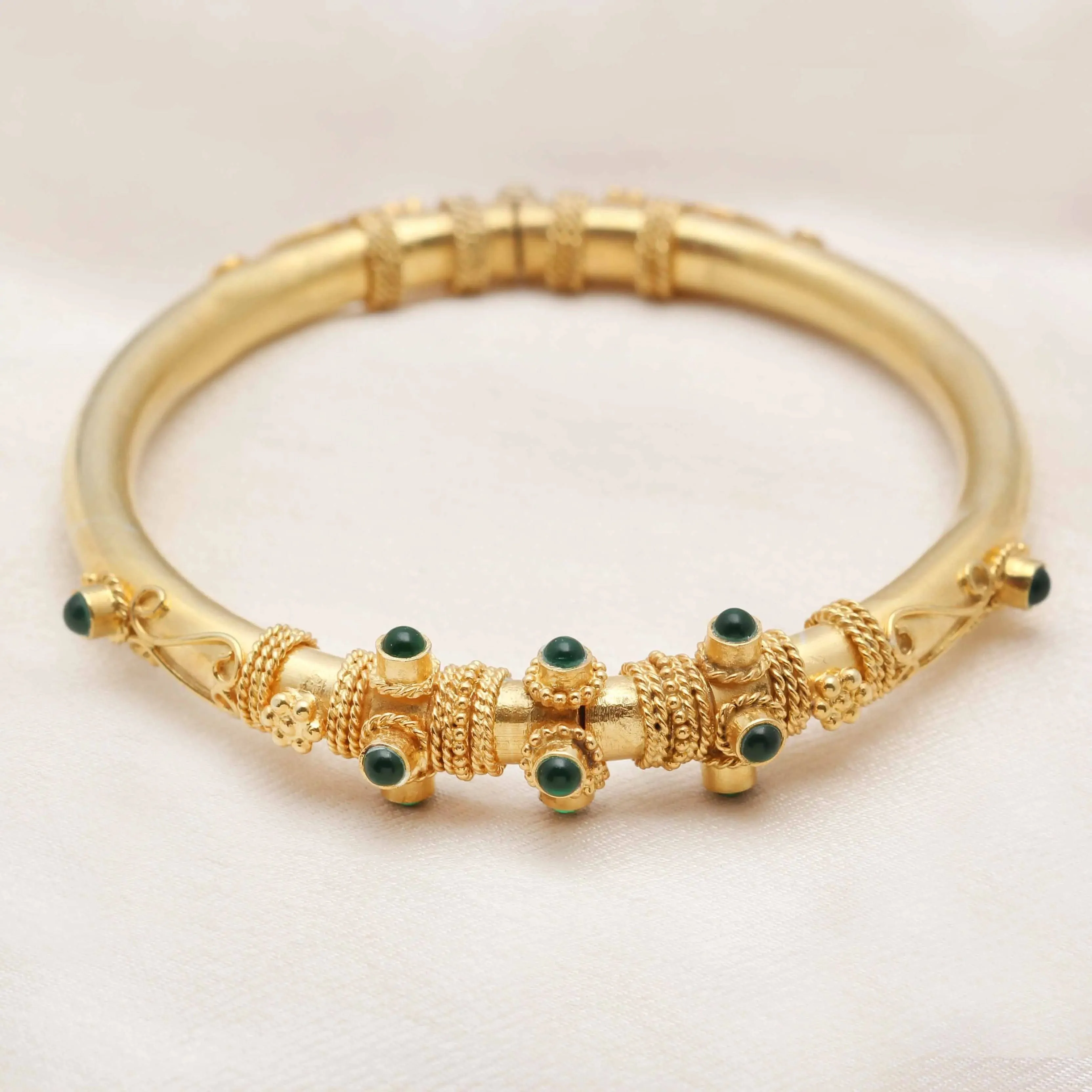 Silver Gold Plated Green Pota Bangle