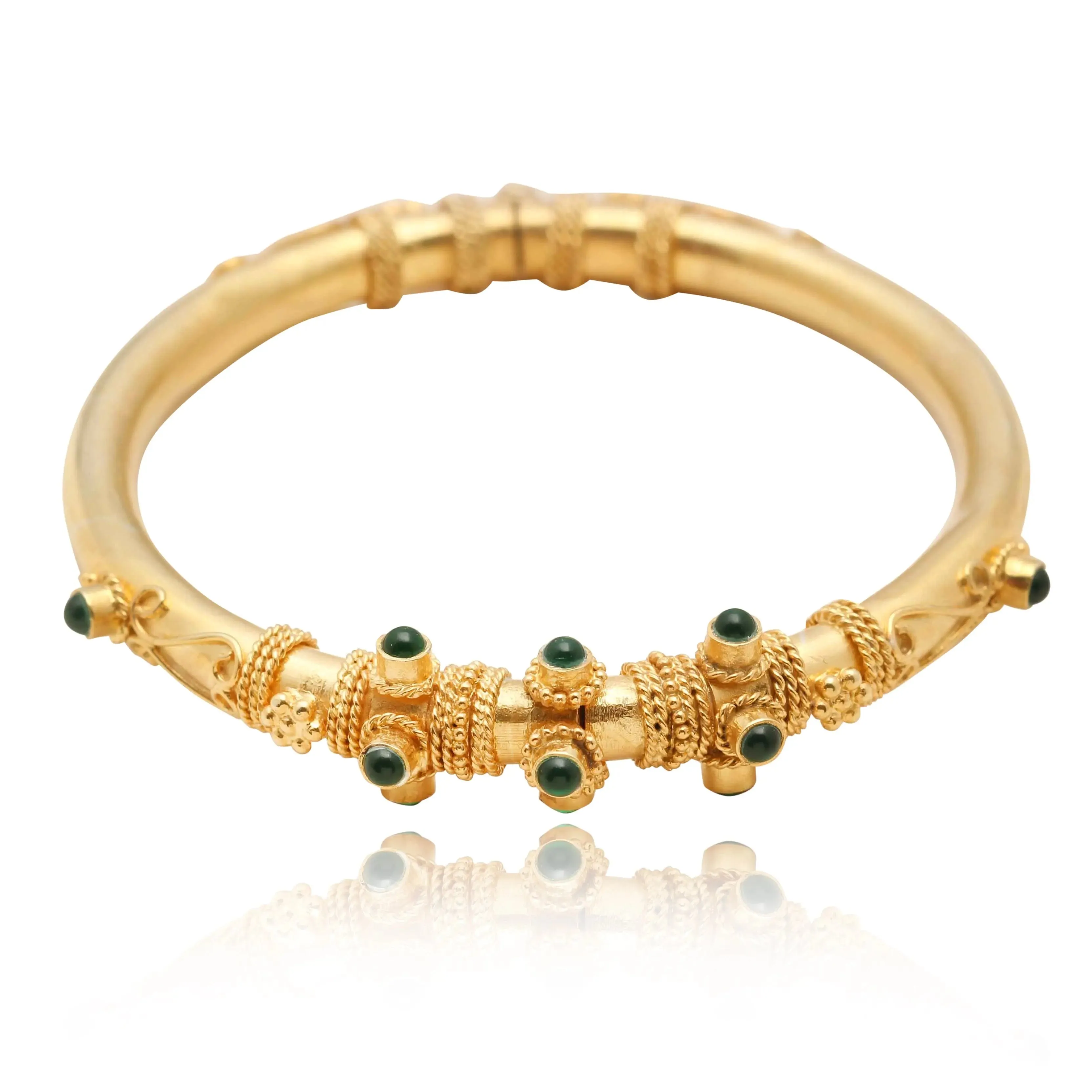 Silver Gold Plated Green Pota Bangle