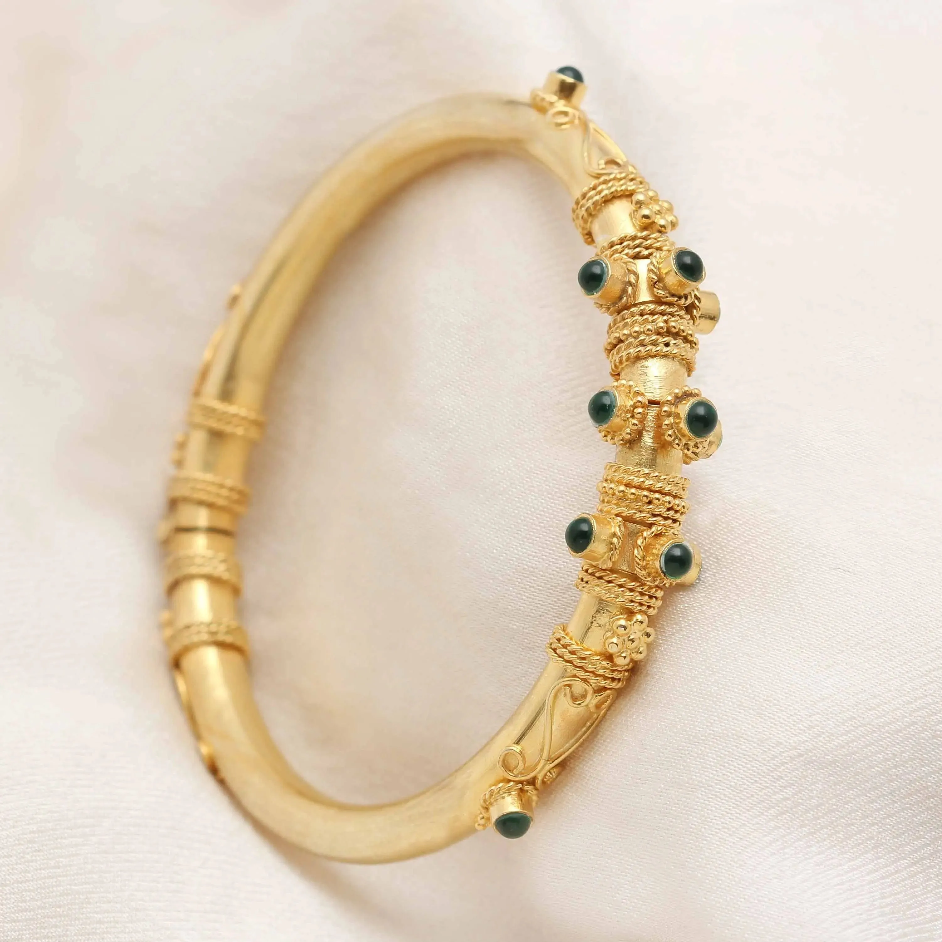 Silver Gold Plated Green Pota Bangle