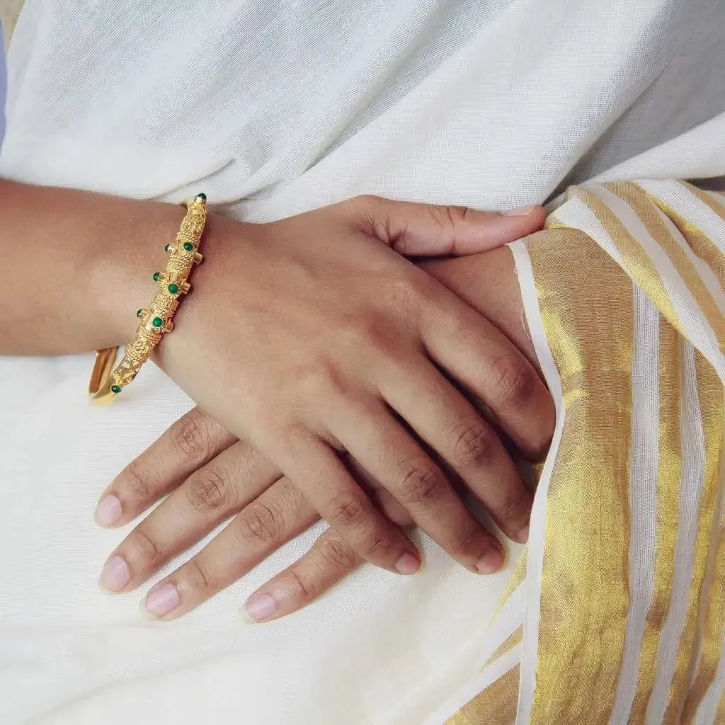 Silver Gold Plated Green Pota Bangle