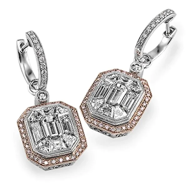 Simon G. Large Mosaic Baguette Cut Diamond Dangle Earrings