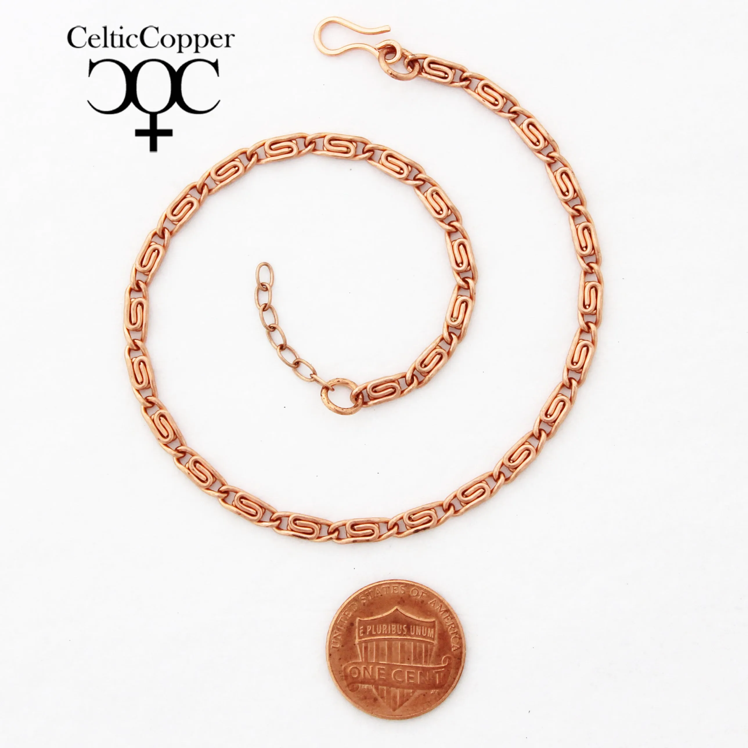 Solid Copper Scroll Chain Anklet AC61 Fine 3mm Celtic Scroll Chain Anklet Adjustable Copper Ankle Chain