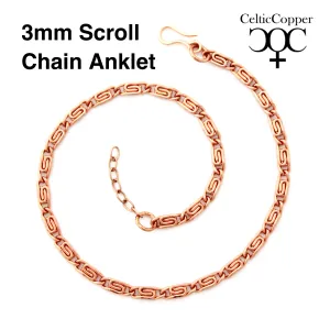 Solid Copper Scroll Chain Anklet AC61 Fine 3mm Celtic Scroll Chain Anklet Adjustable Copper Ankle Chain