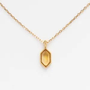 Solid Gold Citrine Destiny Hexagon Necklace for Abundance