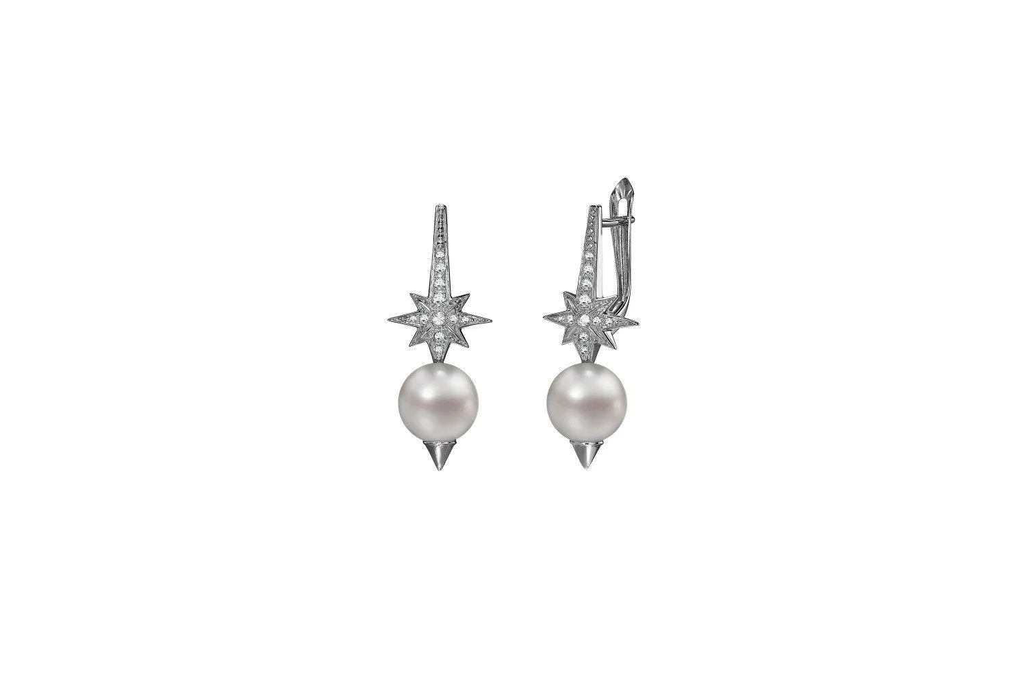 Star Pearl Earrings white gold