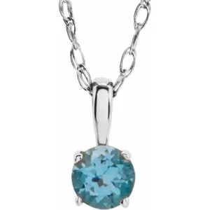 Sterling Silver 3 mm Imitation Blue Zircon Youth Solitaire 14" Necklace