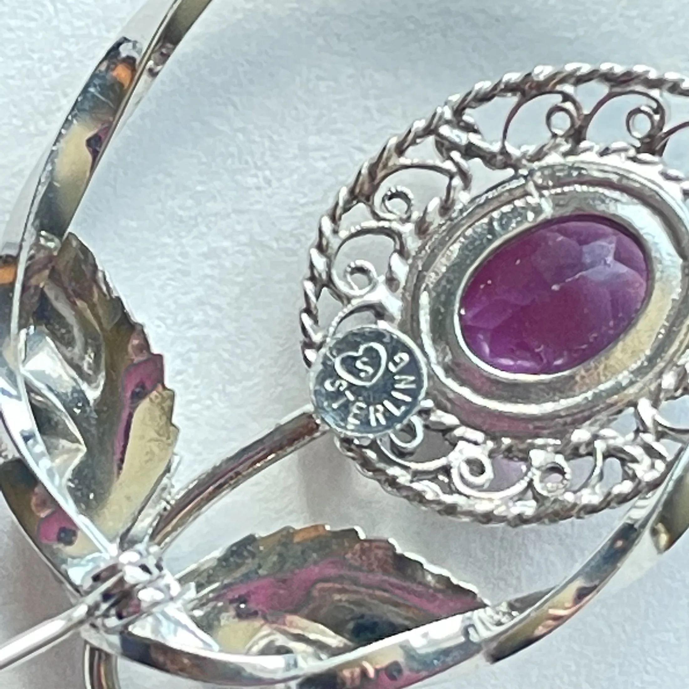 Sterling Silver Amethyst Floral Brooch, Signed S