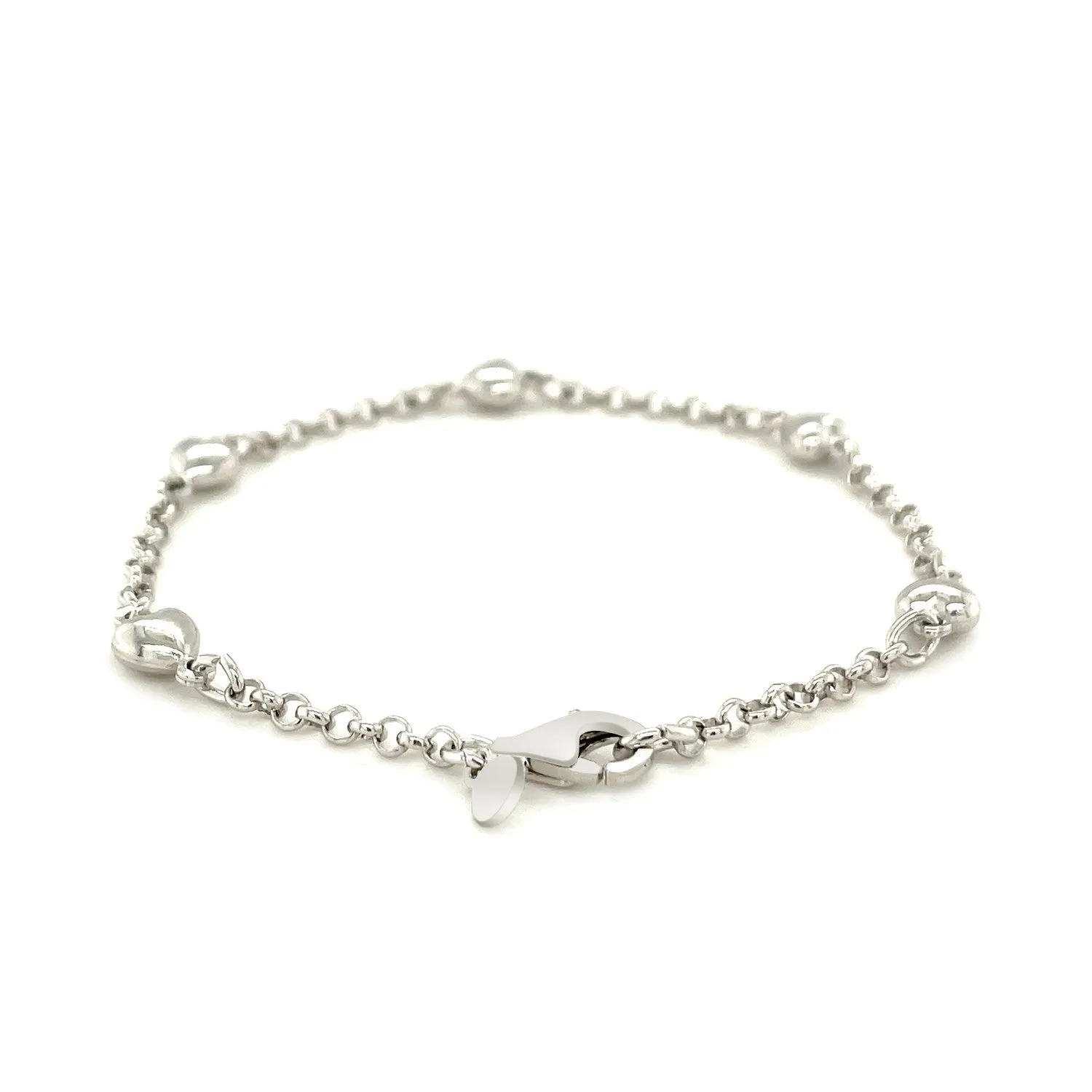 Sterling Silver Chain Anklet with Polished Hearts