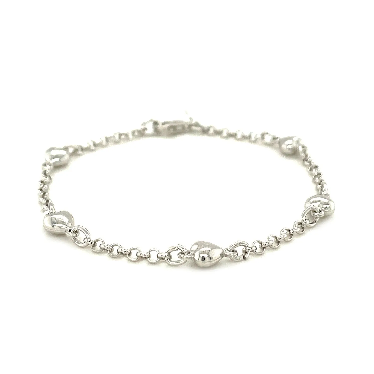 Sterling Silver Chain Anklet with Polished Hearts