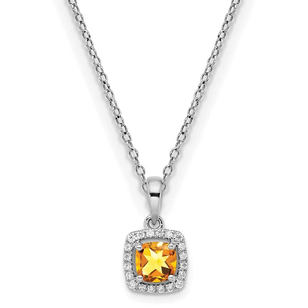 Sterling Silver Citrine and Diamond Pendant Necklace