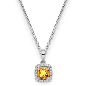 Sterling Silver Citrine and Diamond Pendant Necklace