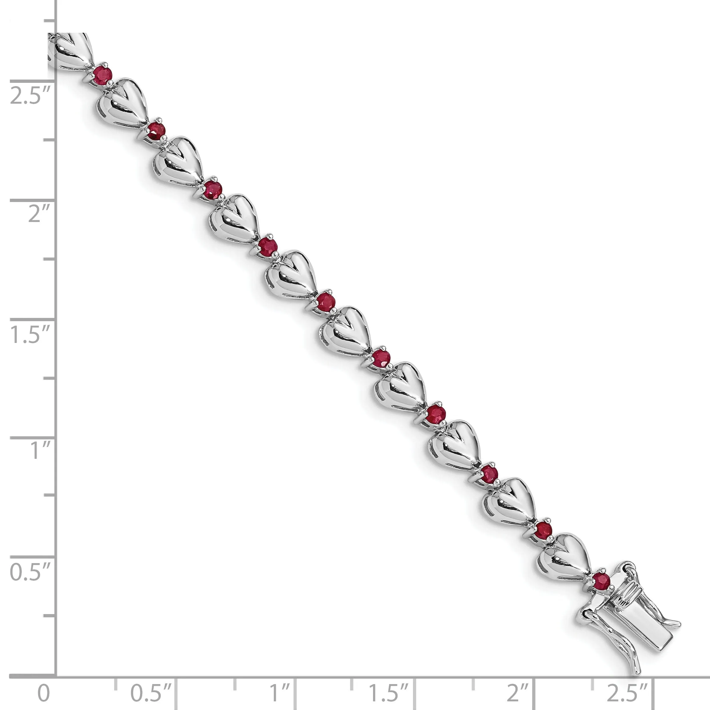 Sterling Silver Polished Ruby Heart Bracelet