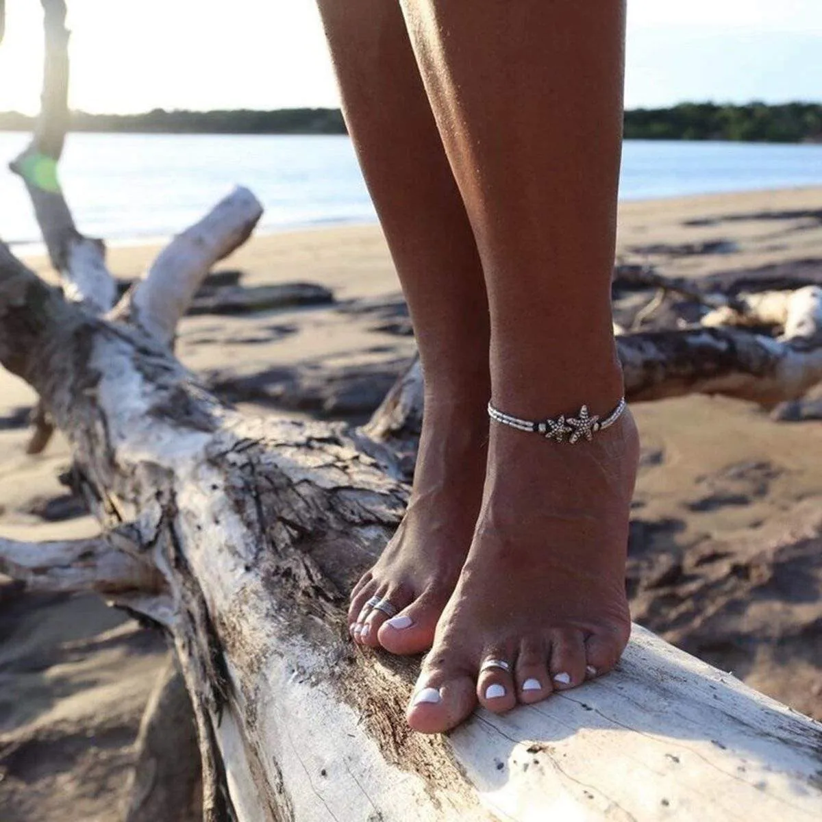 Stretch Vintage Anklet  Om, Starfish Beads Bracelet