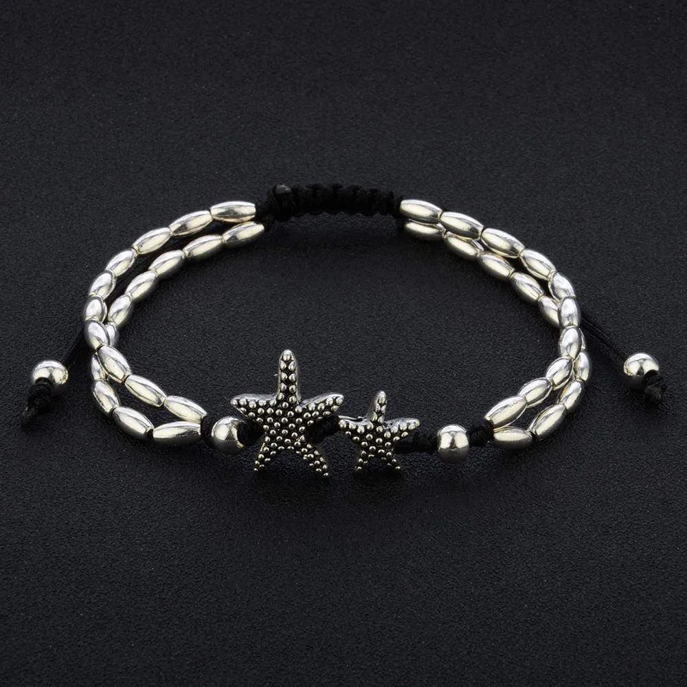 Stretch Vintage Anklet  Om, Starfish Beads Bracelet