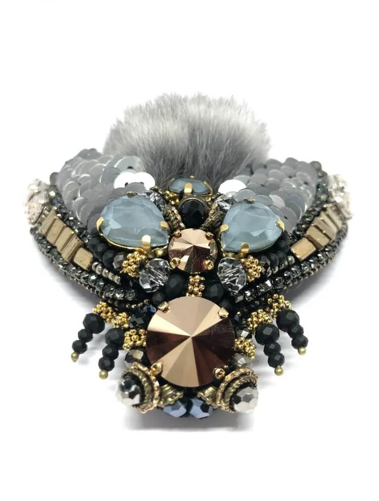 Swarovski Brooch with Chinchilla Fur