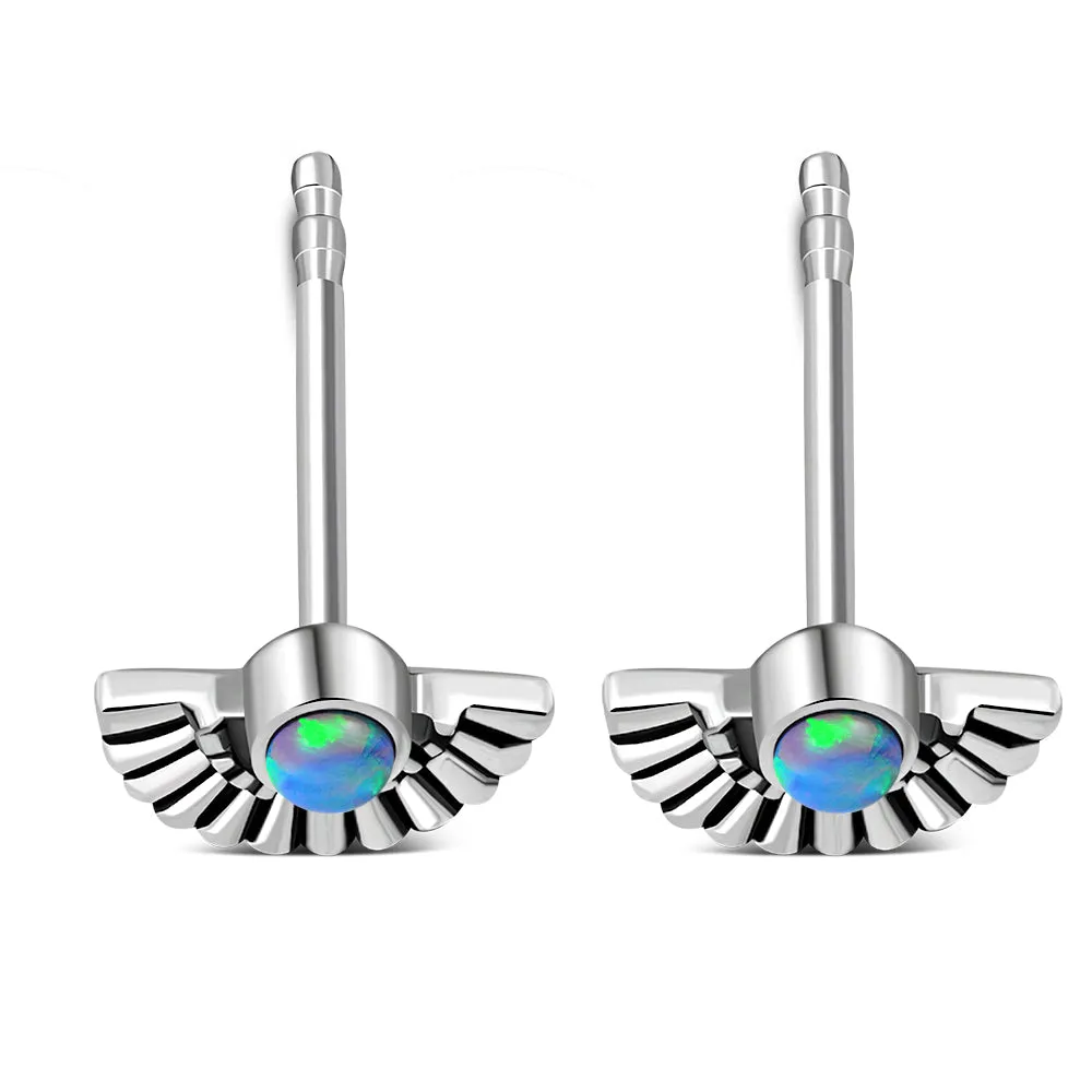 Synthetic Blue Opal Ethnic Style Sterling Silver Stud Earrings