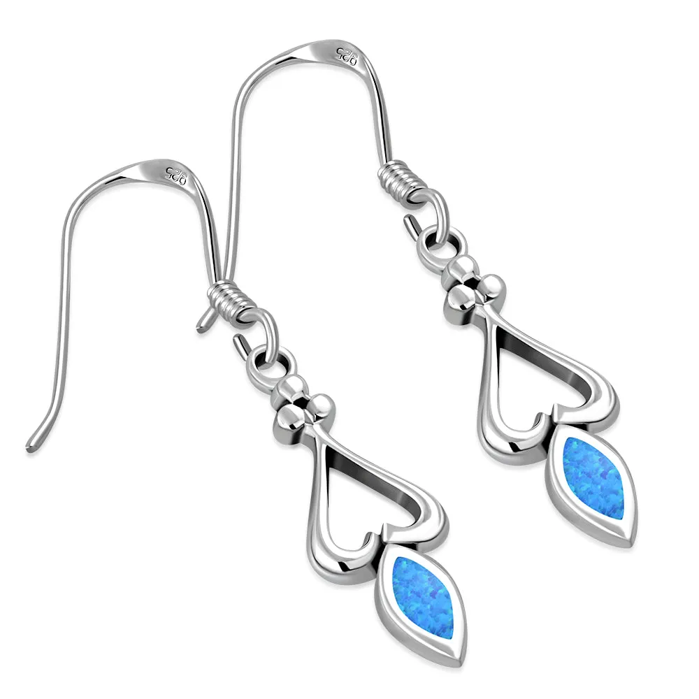 Synthetic Blue Opal Sterling Silver Heart Earrings